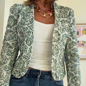 Zara Green and White Patterned Blazer